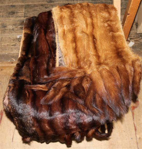 A Maison Sistovaris mink fur stole with pendant tails and a similar dark brown stole(-)